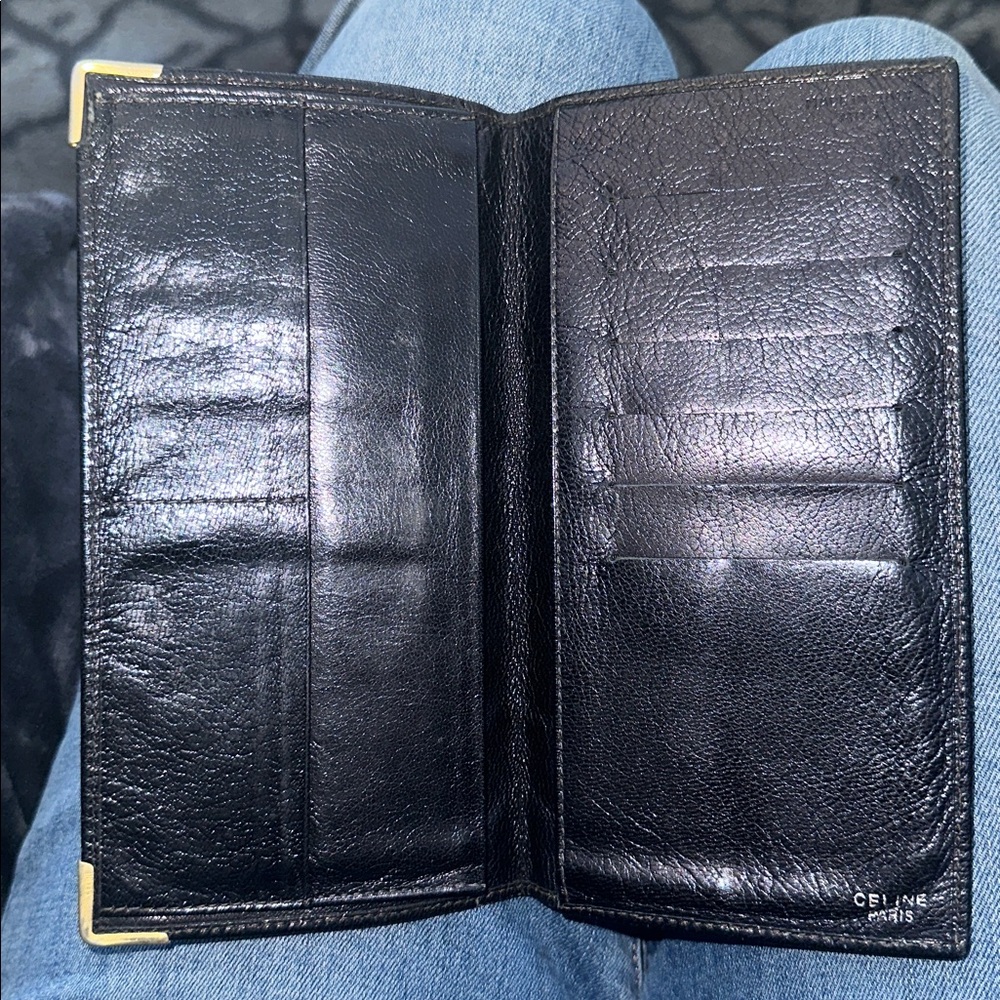 Celine Black Leather long bifold Wallet with Gold Accents / checkbook holder - Picture 4 of 11